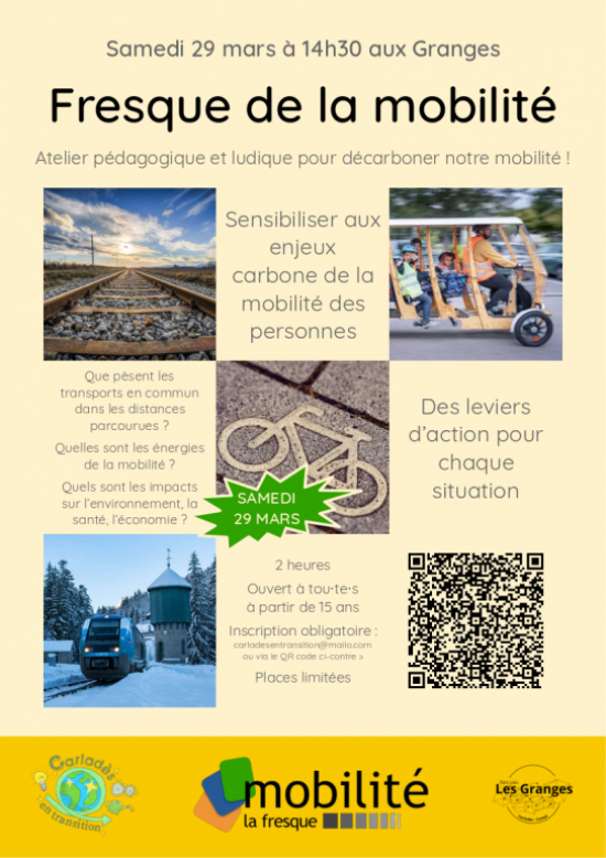 Samedi 29 mars à 14h30 aux Granges, participez à un atelier pédagogique et ludique pour décarboner notre mobilité !